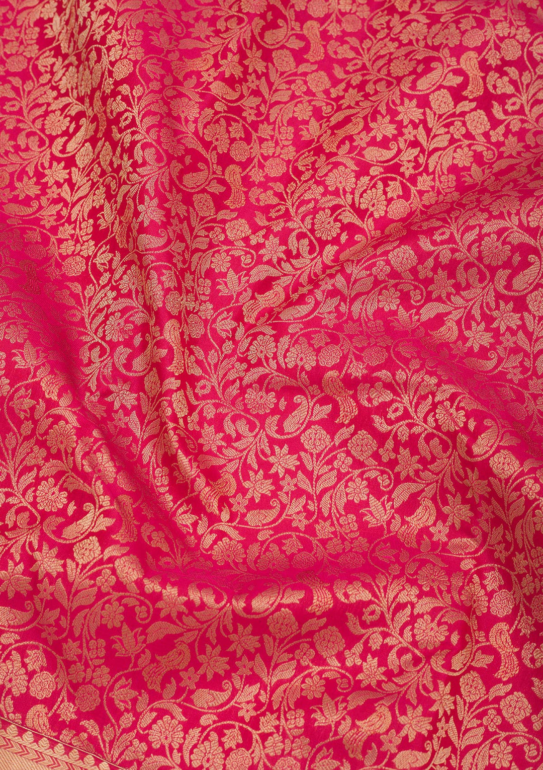 Rani Pink Pure Silk Jaal Zariwork Saree With Matching Blouse Piece