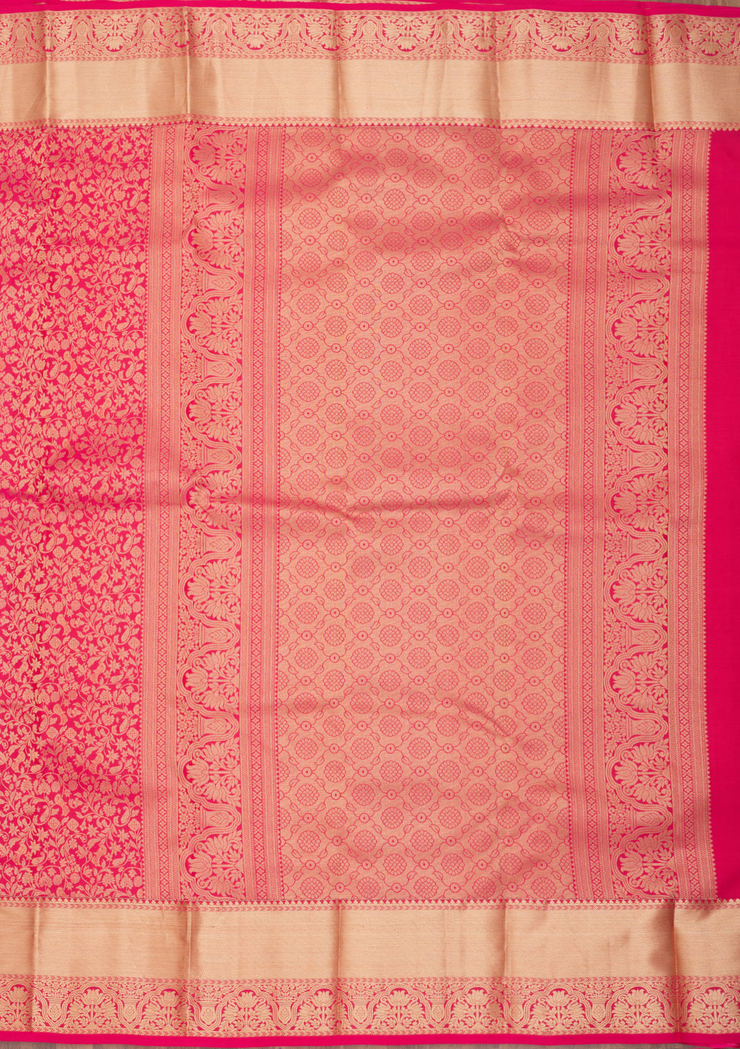 Rani Pink Pure Silk Jaal Zariwork Saree With Matching Blouse Piece