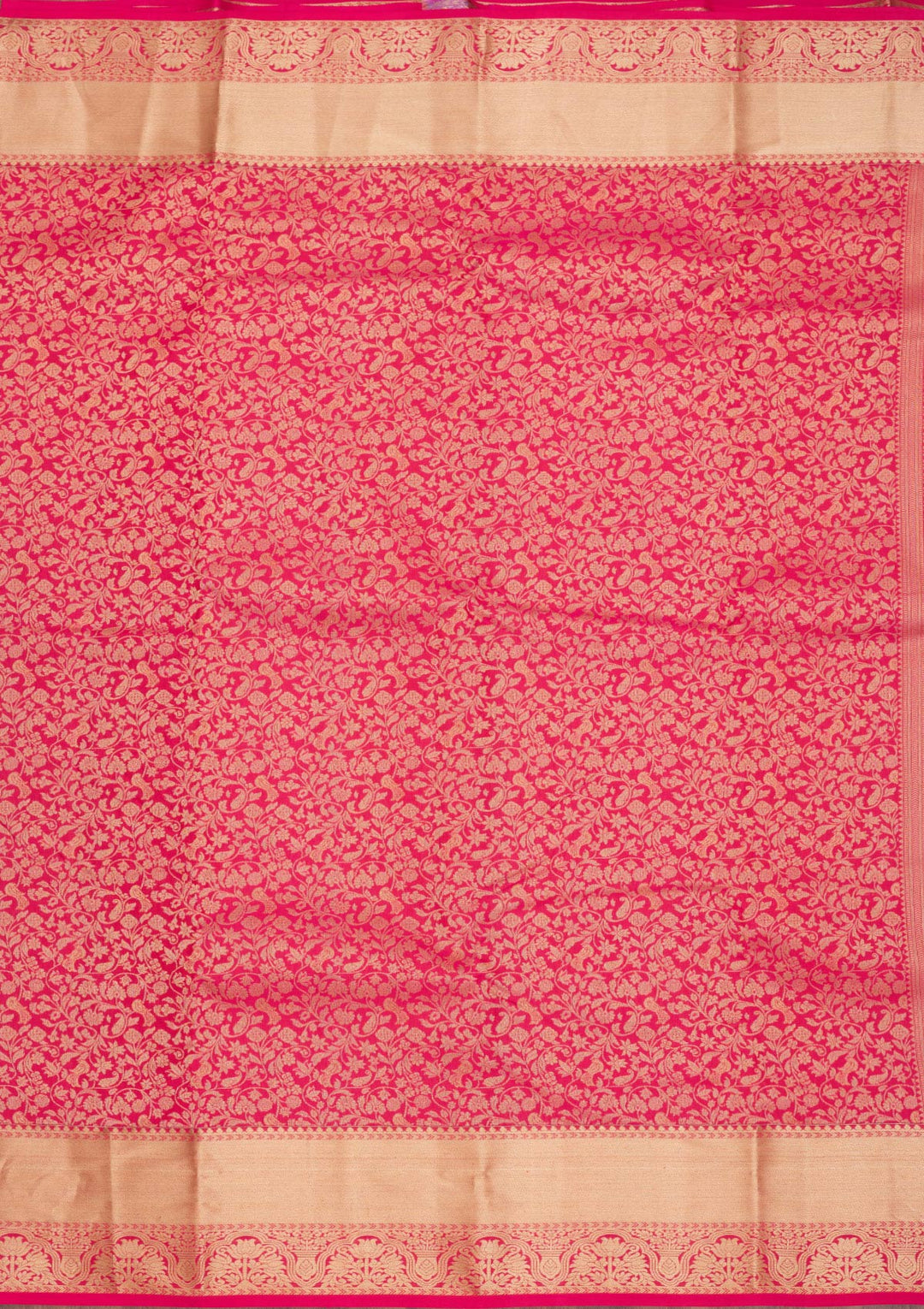Rani Pink Pure Silk Jaal Zariwork Saree With Matching Blouse Piece