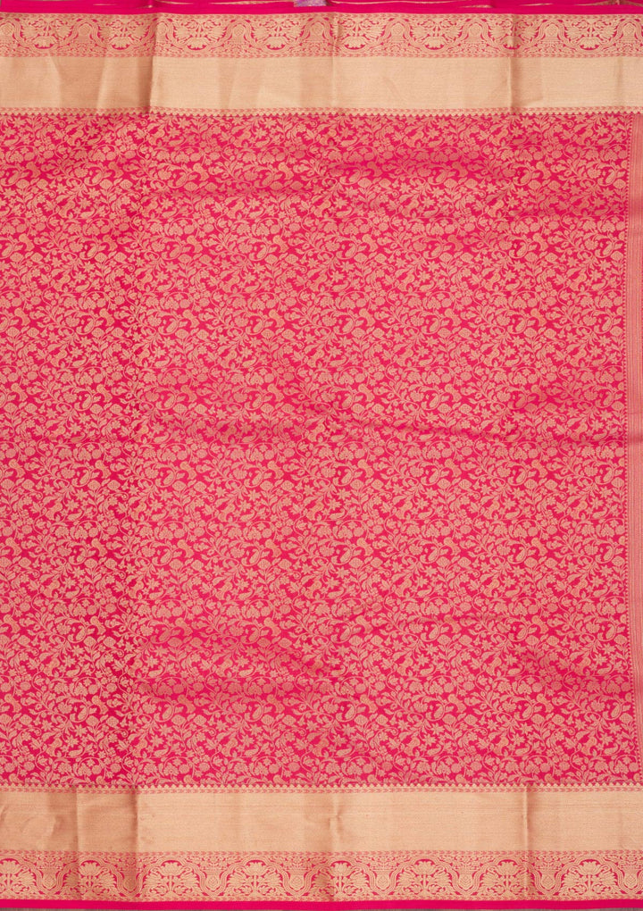 Rani Pink Pure Silk Jaal Zariwork Saree With Matching Blouse Piece