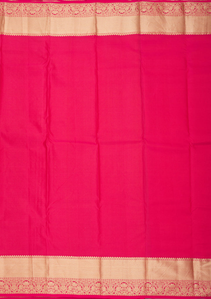 Rani Pink Pure Silk Jaal Zariwork Saree With Matching Blouse Piece