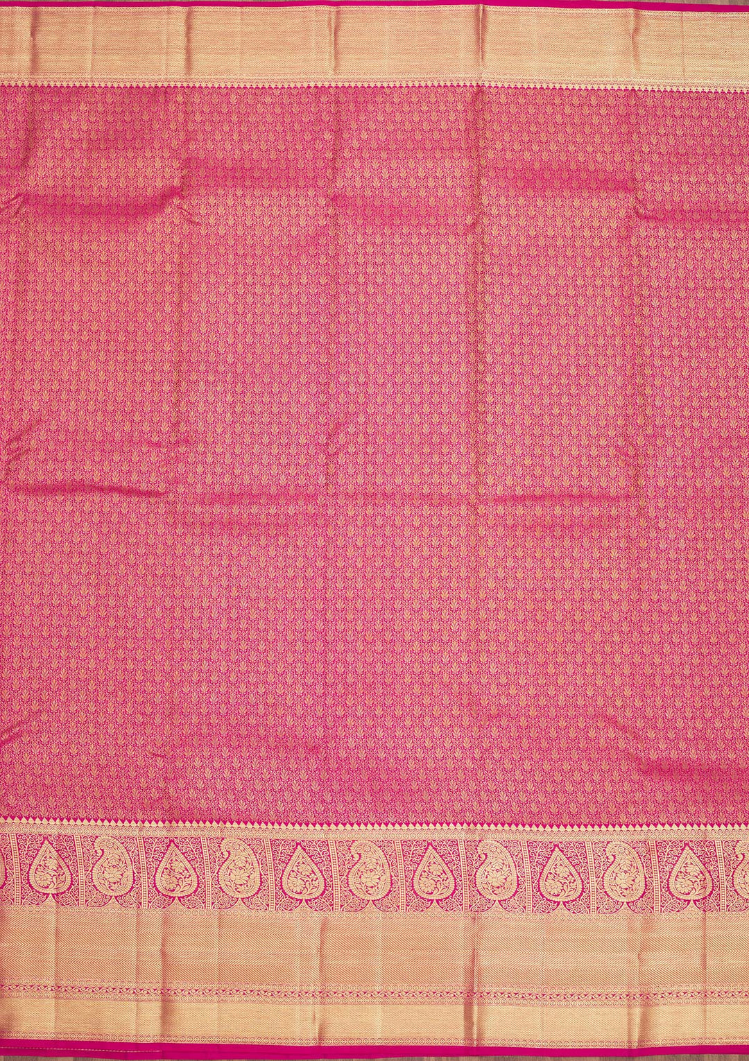 Rani Pink Silk Jaal Gold Zariwork Saree With Matching Blouse Piece