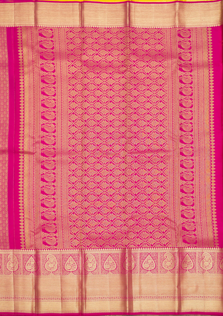Rani Pink Silk Jaal Gold Zariwork Saree With Matching Blouse Piece