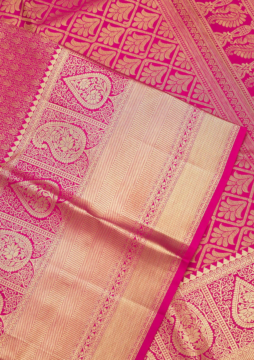 Rani Pink Silk Jaal Gold Zariwork Saree With Matching Blouse Piece