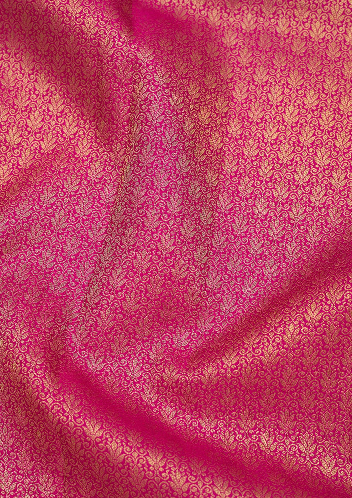 Rani Pink Silk Jaal Gold Zariwork Saree With Matching Blouse Piece