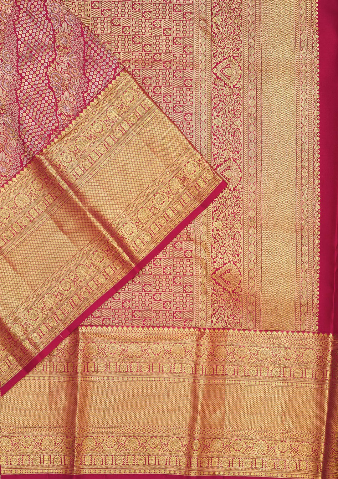 Rani Pink Silk Jaal Gold Zariwork Saree With Matching Blouse Piece