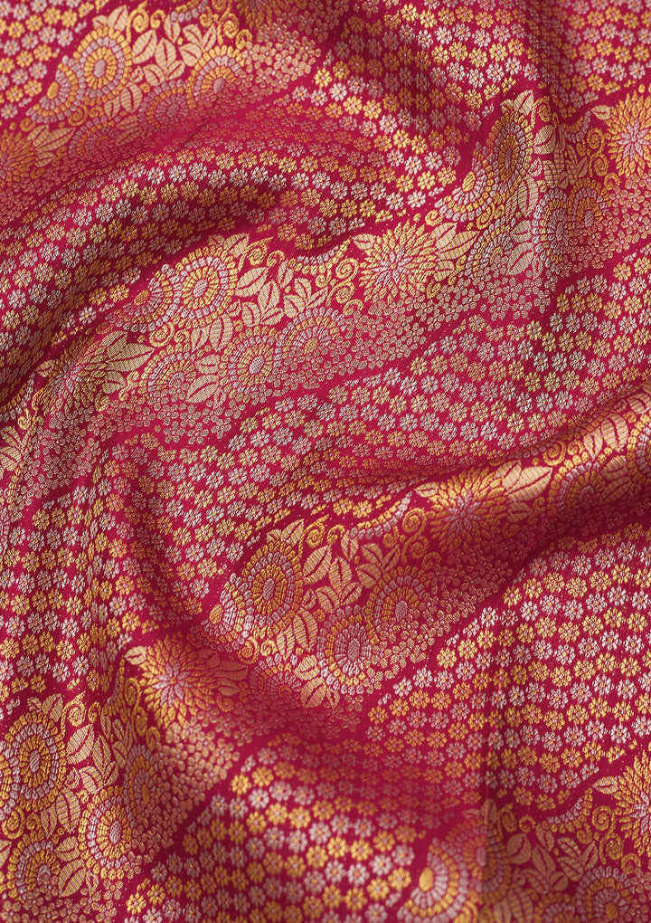 Rani Pink Silk Jaal Gold Zariwork Saree With Matching Blouse Piece