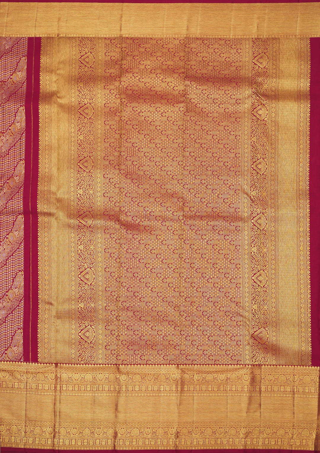Rani Pink Silk Jaal Gold Zariwork Saree With Matching Blouse Piece