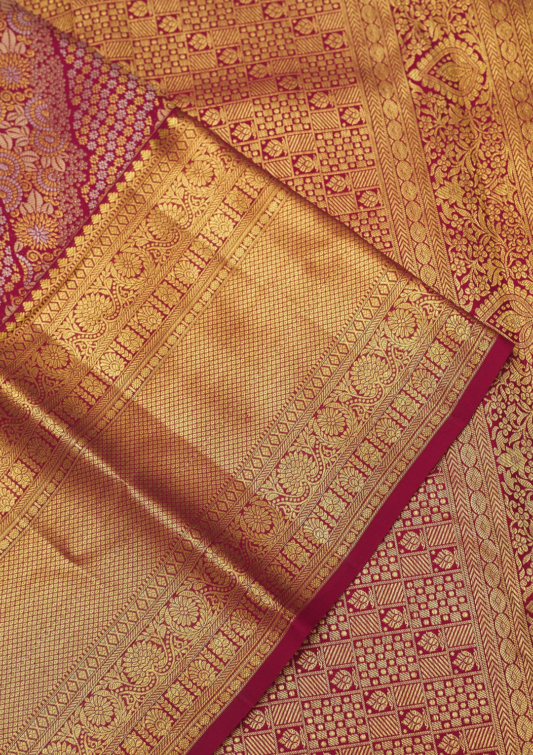 Rani Pink Silk Jaal Gold Zariwork Saree With Matching Blouse Piece