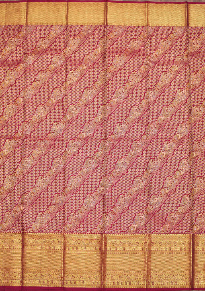 Rani Pink Silk Jaal Gold Zariwork Saree With Matching Blouse Piece