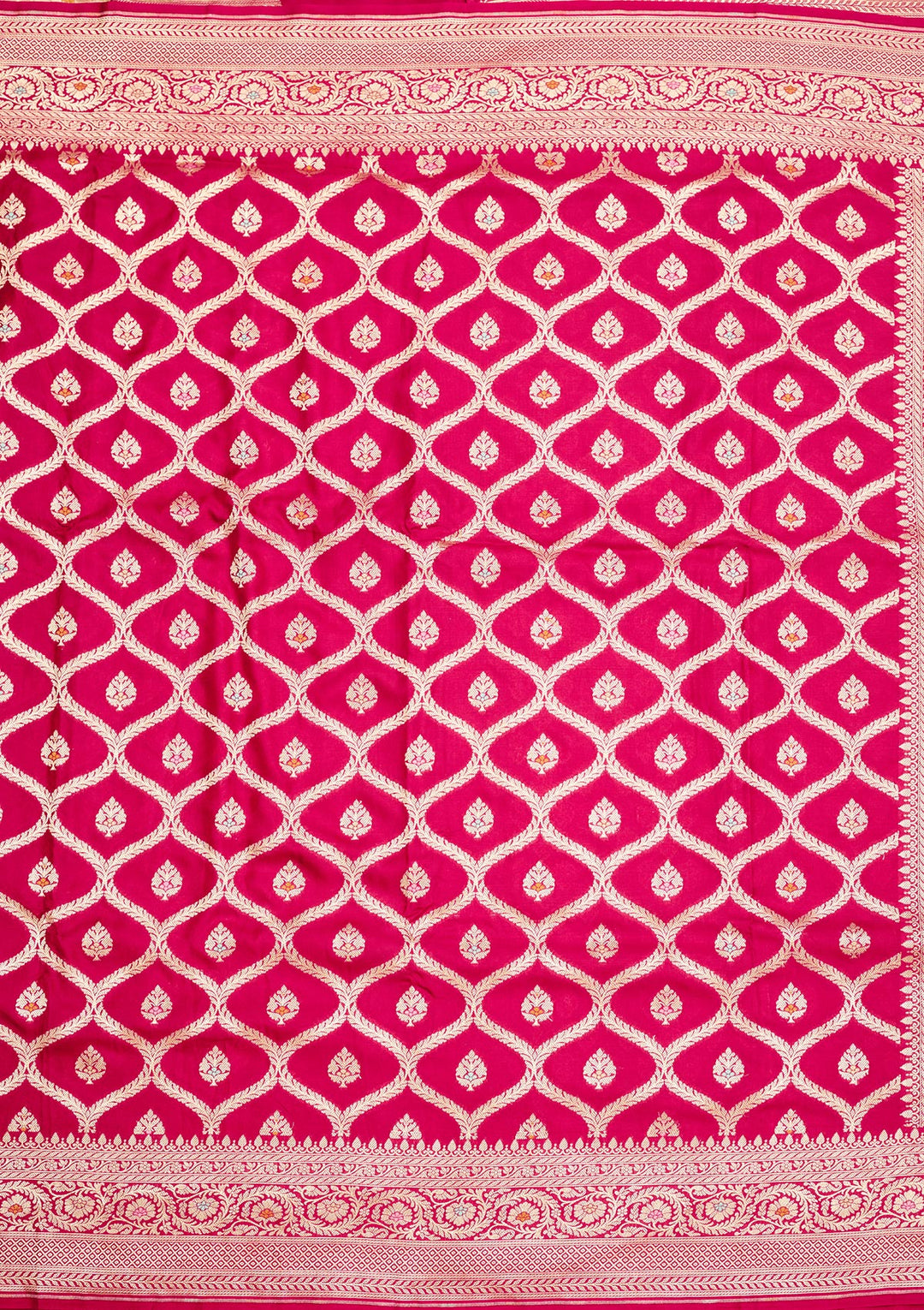 Rani Pink Crepe Jaal Gold Zariwork Saree With Matching Blouse Piece
