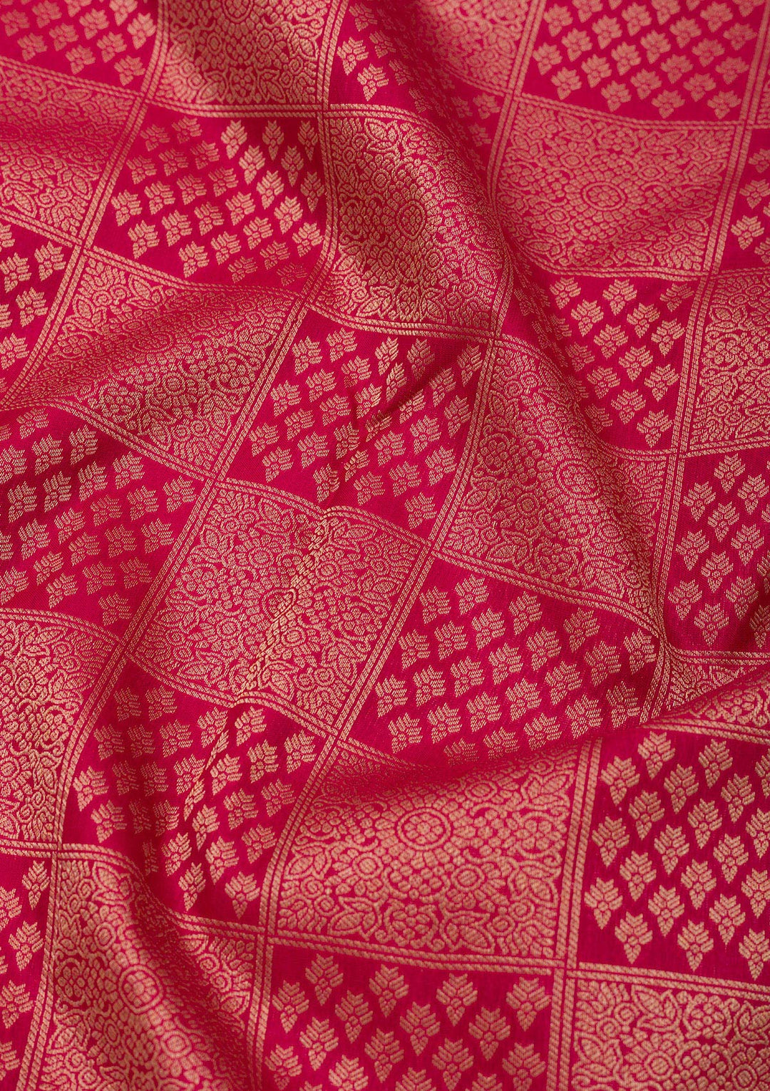 Rani Pink Silk Jaal Gold Zariwork Saree With Matching Blouse Piece