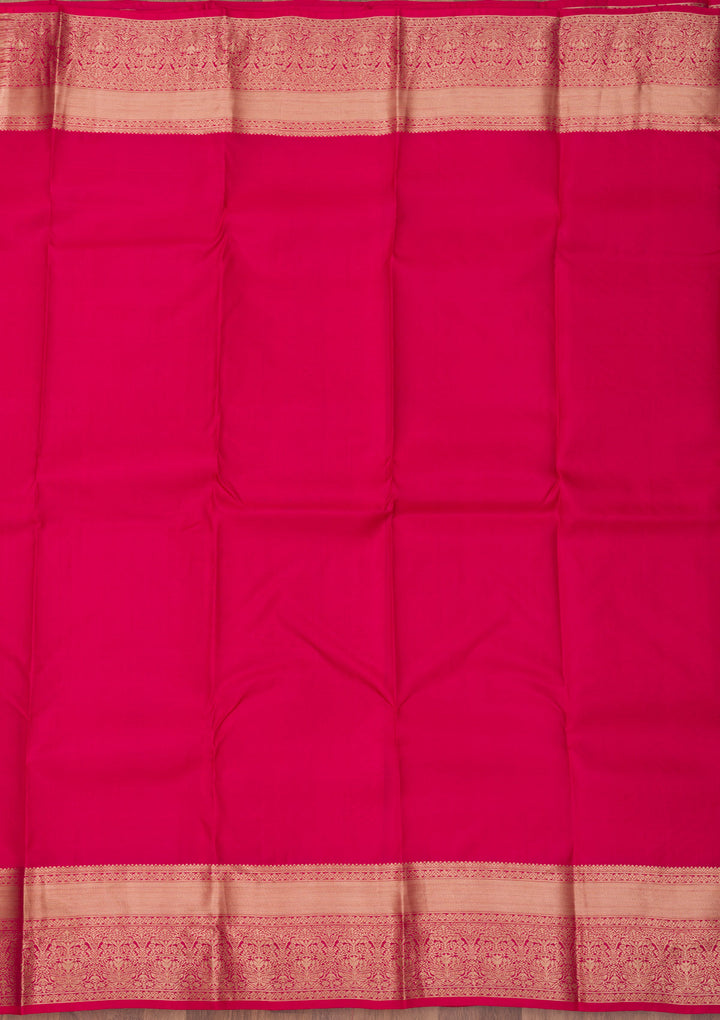 Rani Pink Silk Jaal Gold Zariwork Saree With Matching Blouse Piece