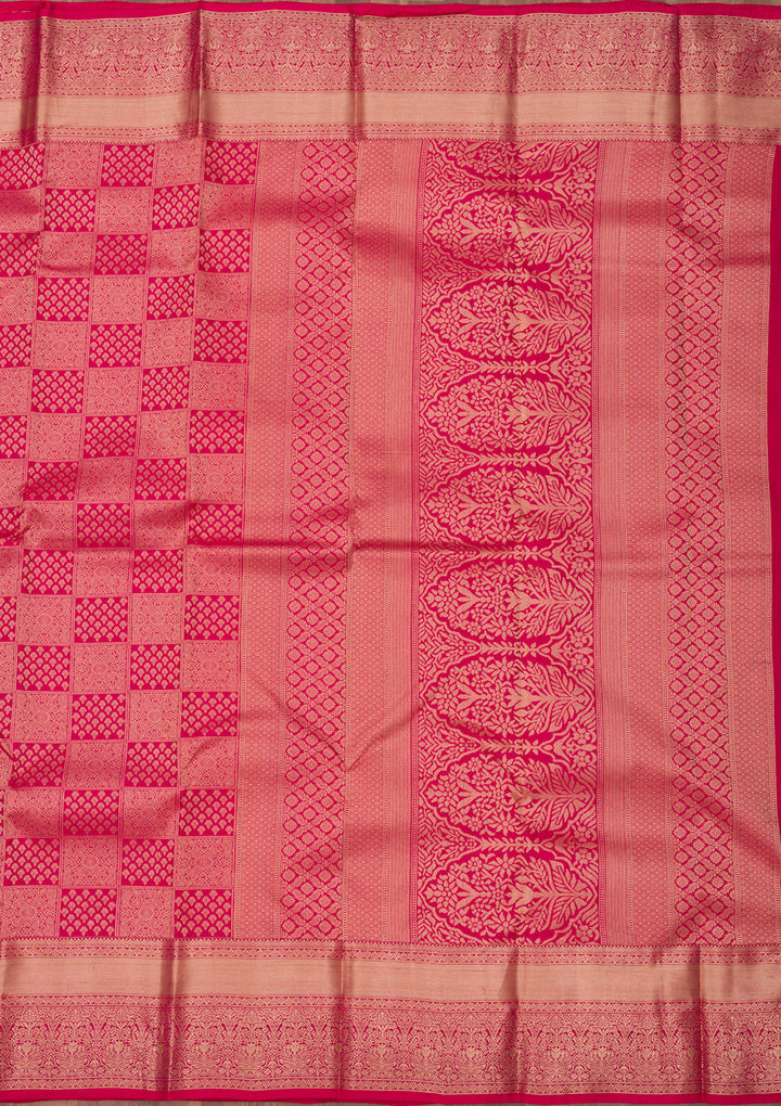 Rani Pink Silk Jaal Gold Zariwork Saree With Matching Blouse Piece