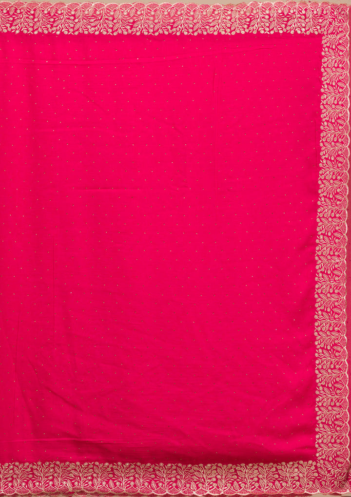 Rani Pink Zariwork Soft Silk Saree
