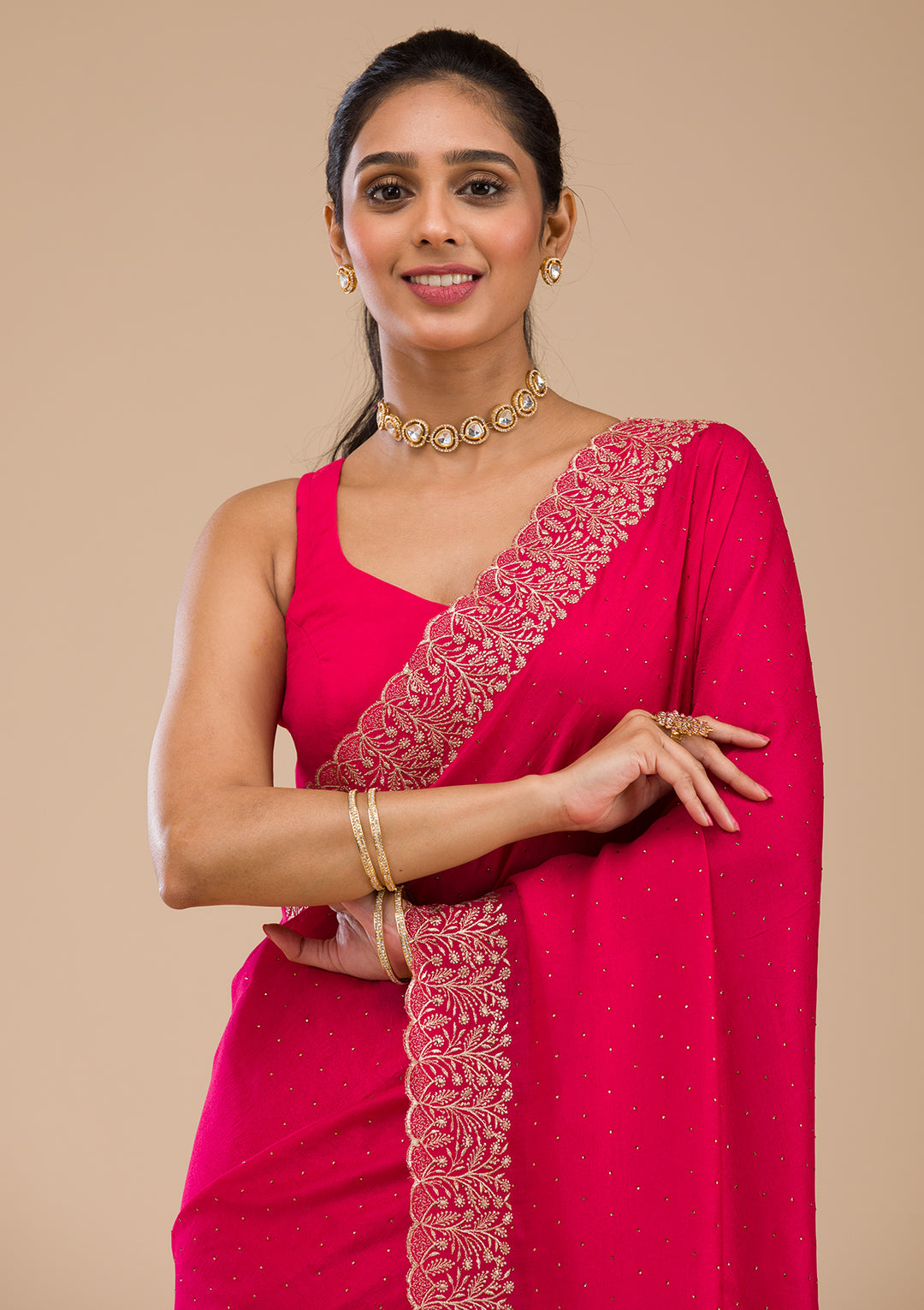 Rani Pink Zariwork Soft Silk Saree