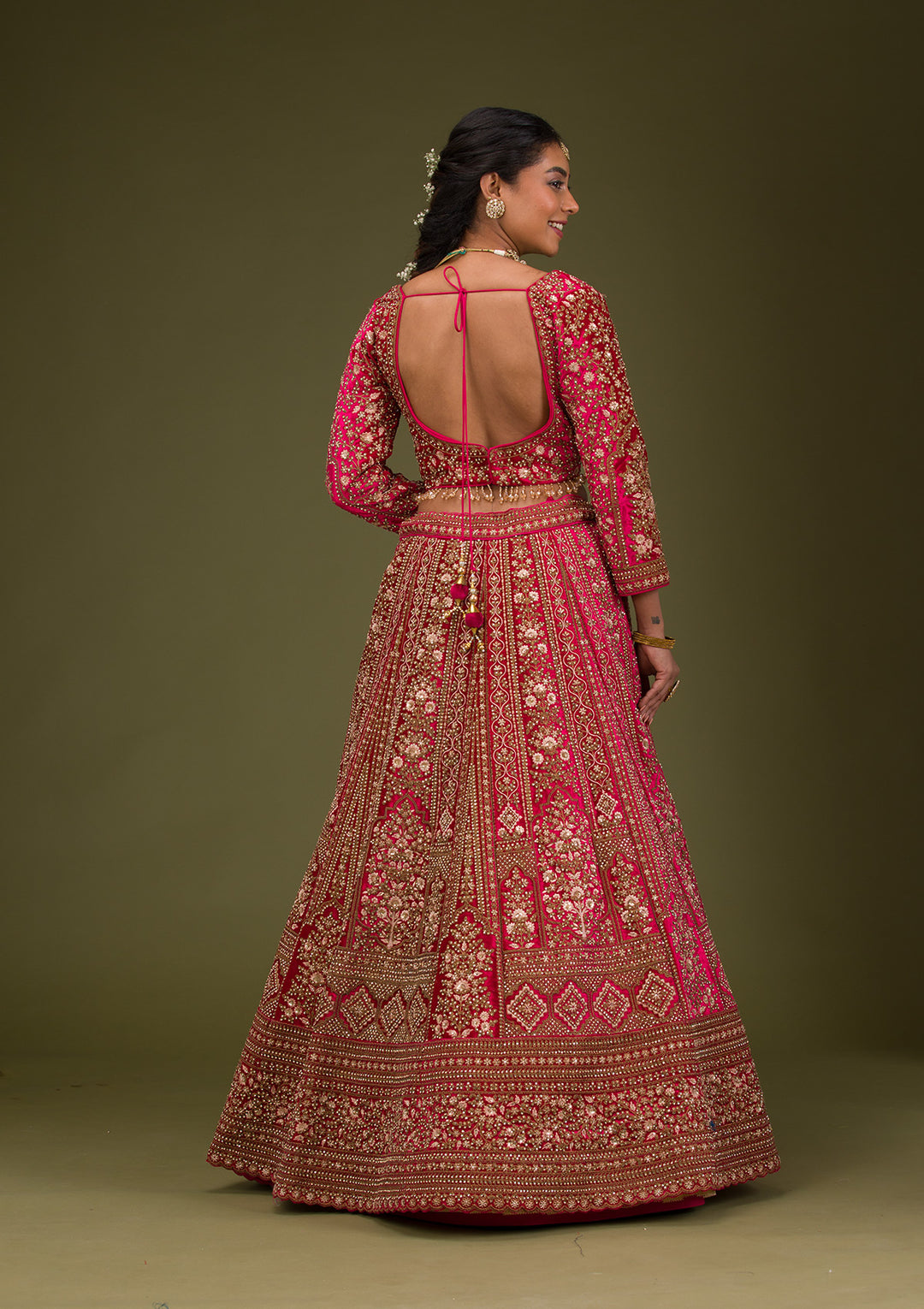 Rani Pink Zariwork Velvet Readymade Lehenga