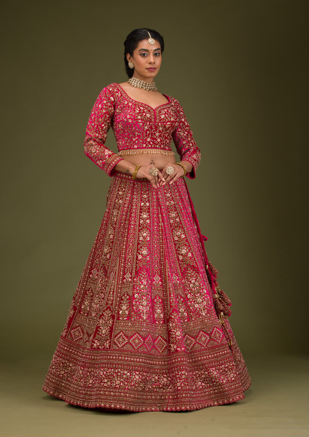 Rani Pink Zariwork Velvet Readymade Lehenga