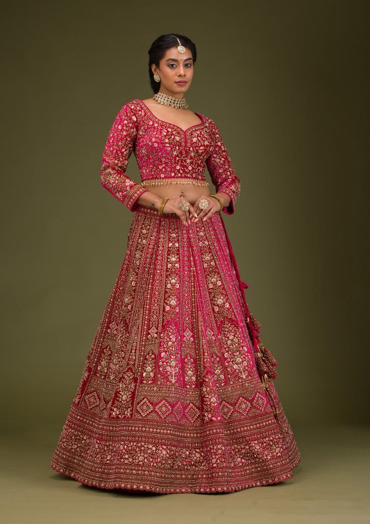 Rani Pink Zariwork Velvet Readymade Lehenga