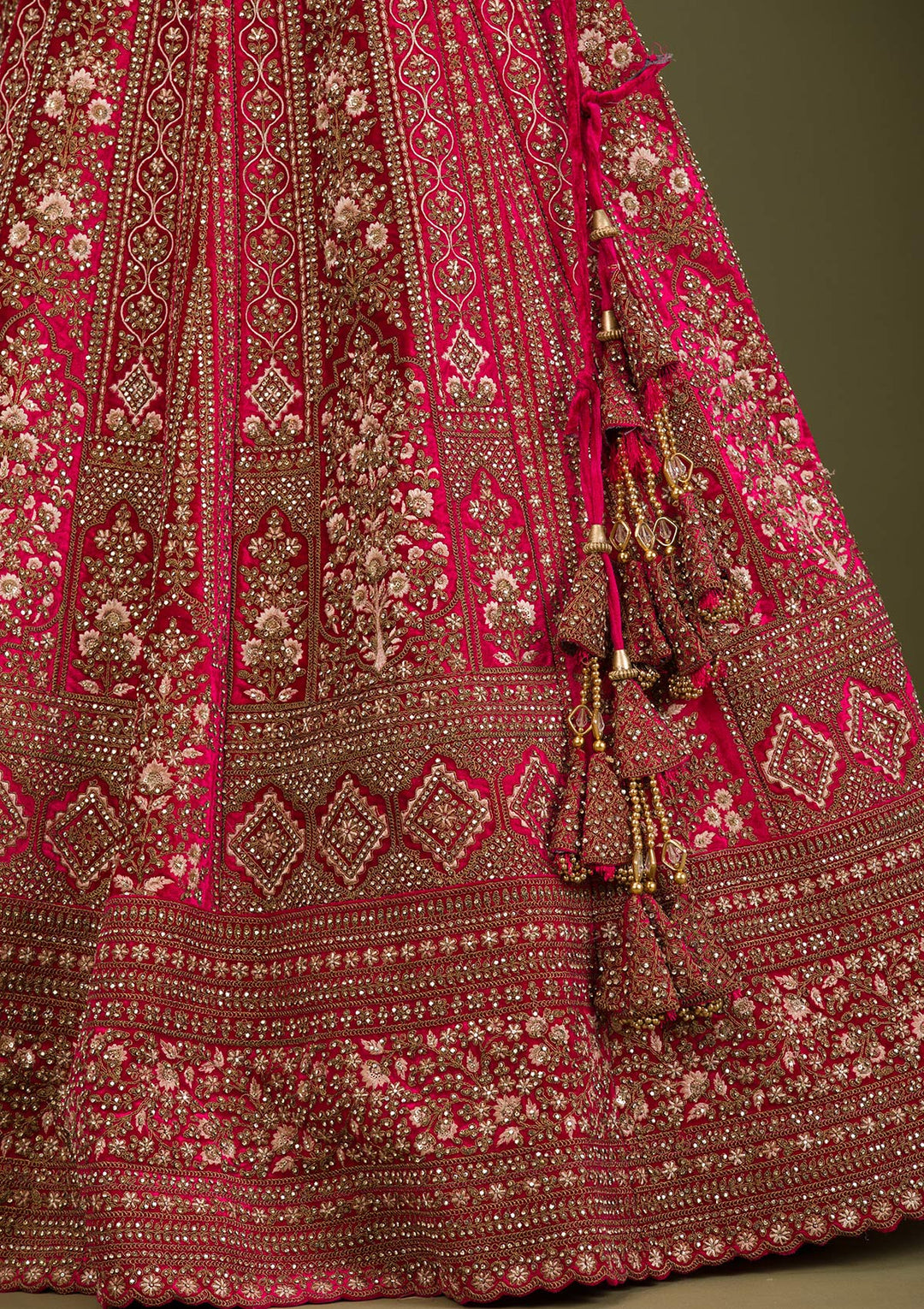 Rani Pink Zariwork Velvet Readymade Lehenga