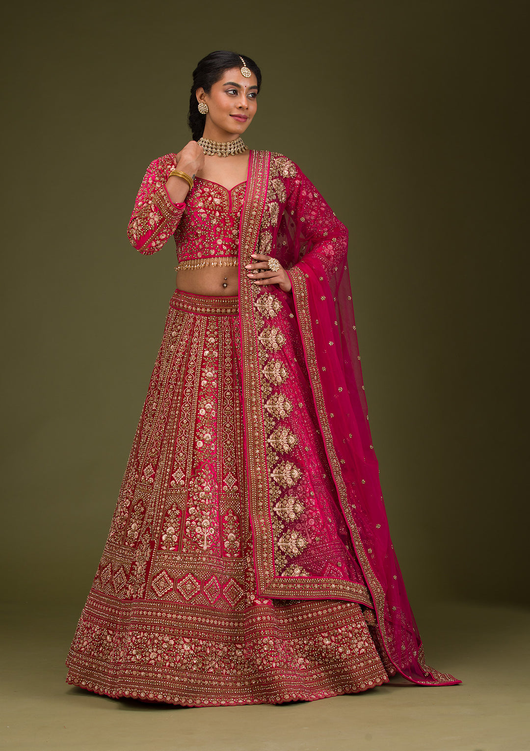 Rani Pink Zariwork Velvet Readymade Lehenga