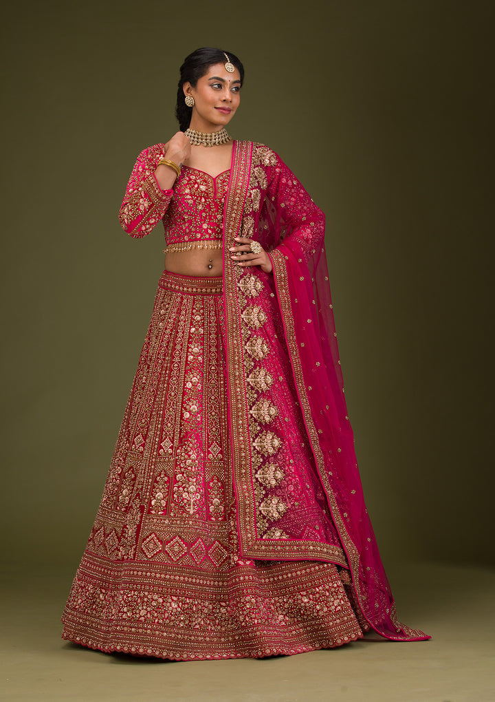 Rani Pink Zariwork Velvet Readymade Lehenga