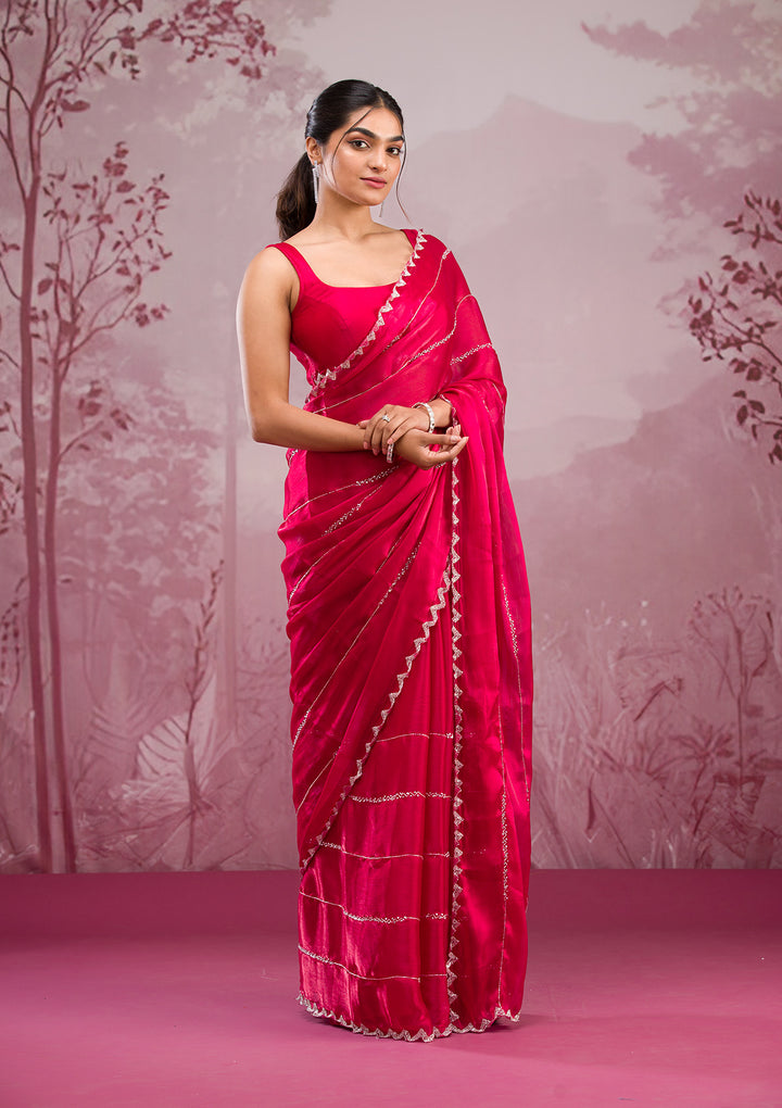 Red Organza Cutdana Saree With Matching Blouse Piece