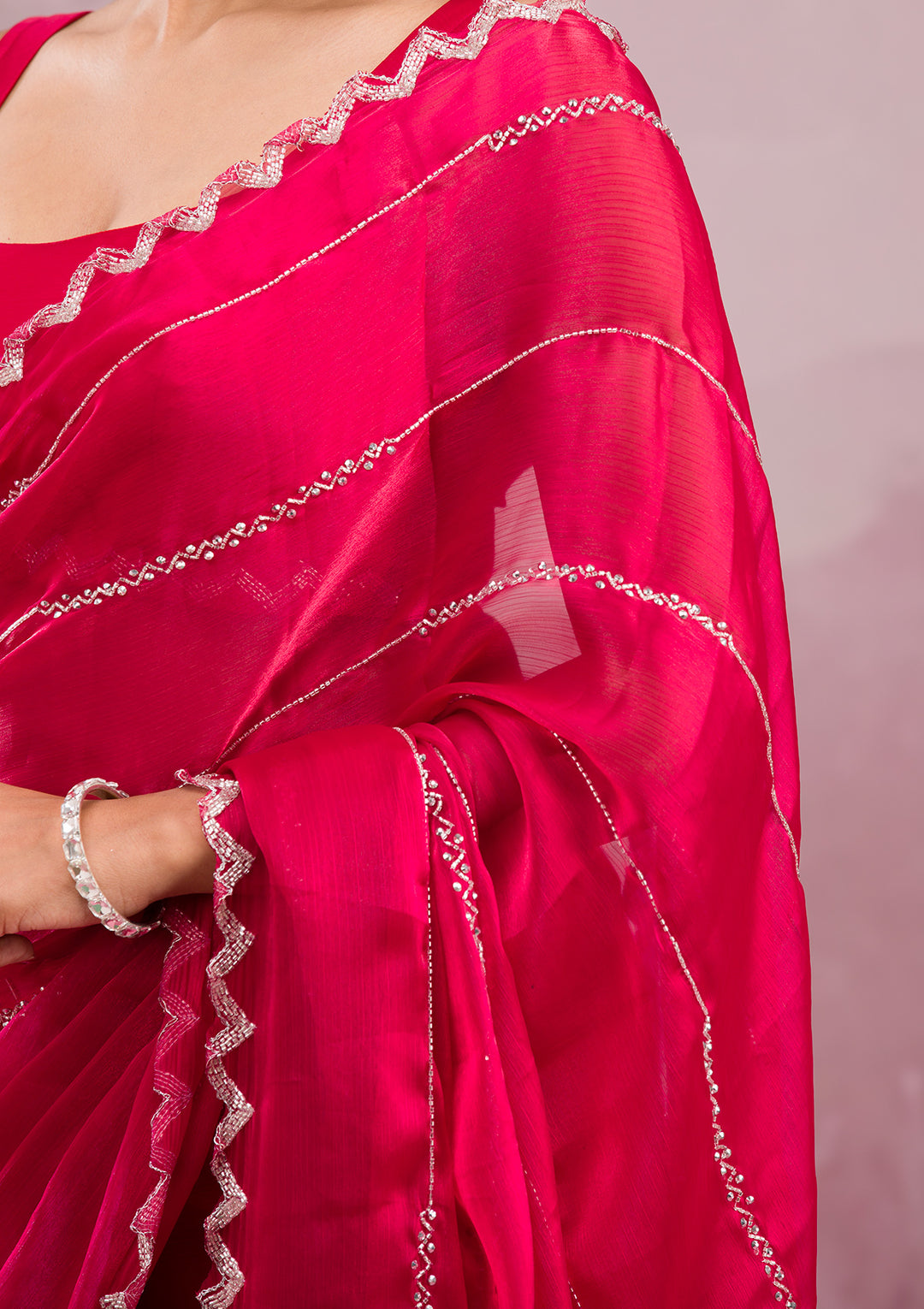 Red Organza Cutdana Saree With Matching Blouse Piece