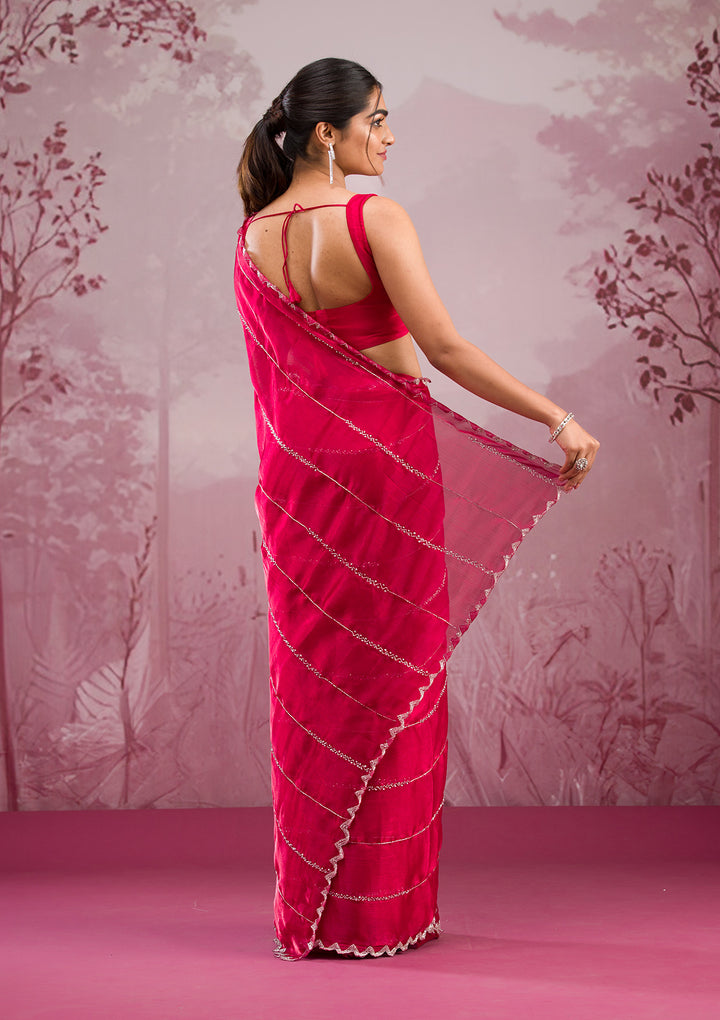 Red Organza Cutdana Saree With Matching Blouse Piece