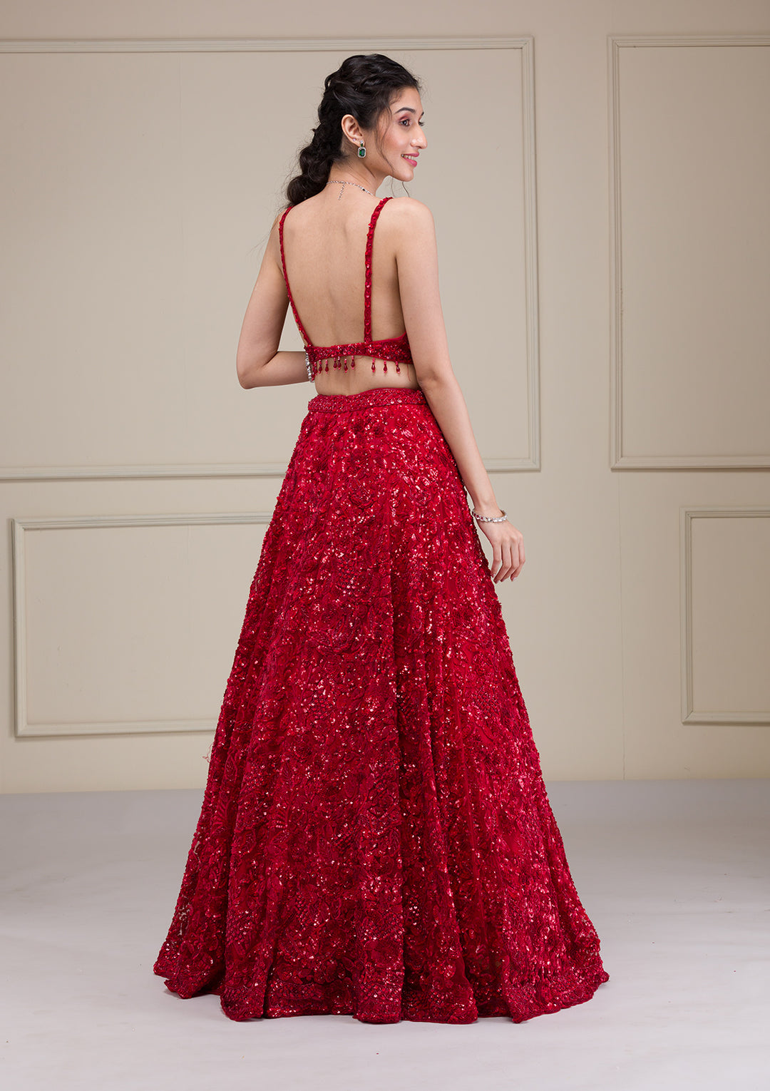 Cutdana Red Net Stitched Lehenga Blouse With Dupatta