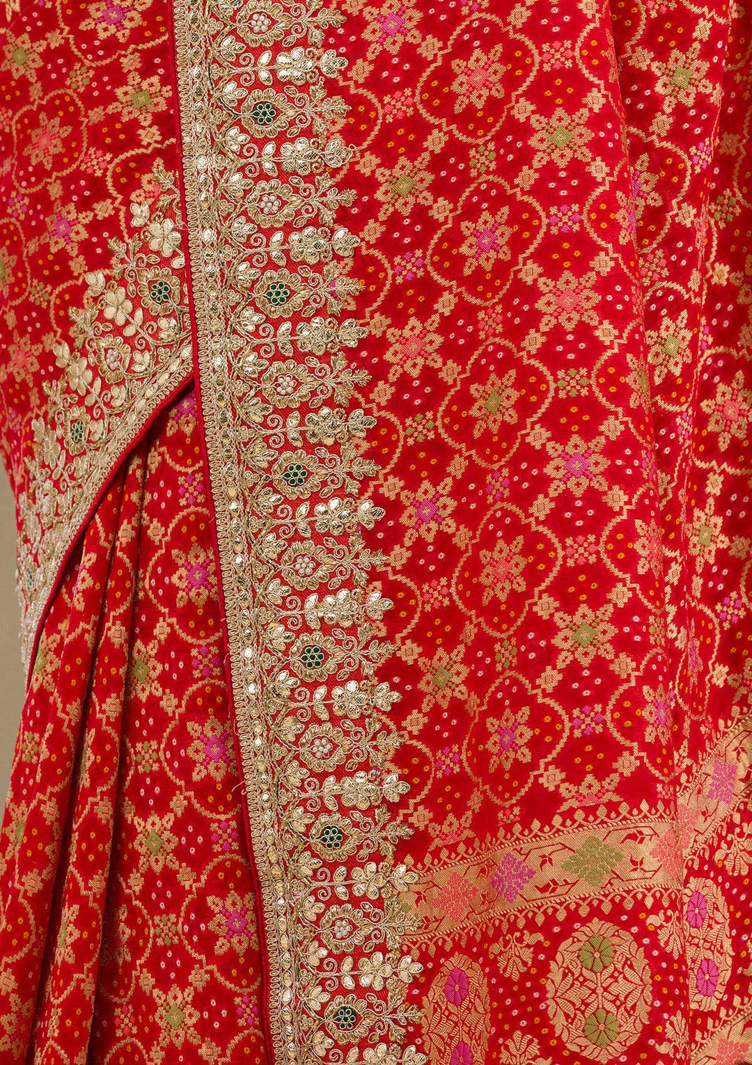 Red Chiffon Gotapatti Saree With Matching Blouse Piece