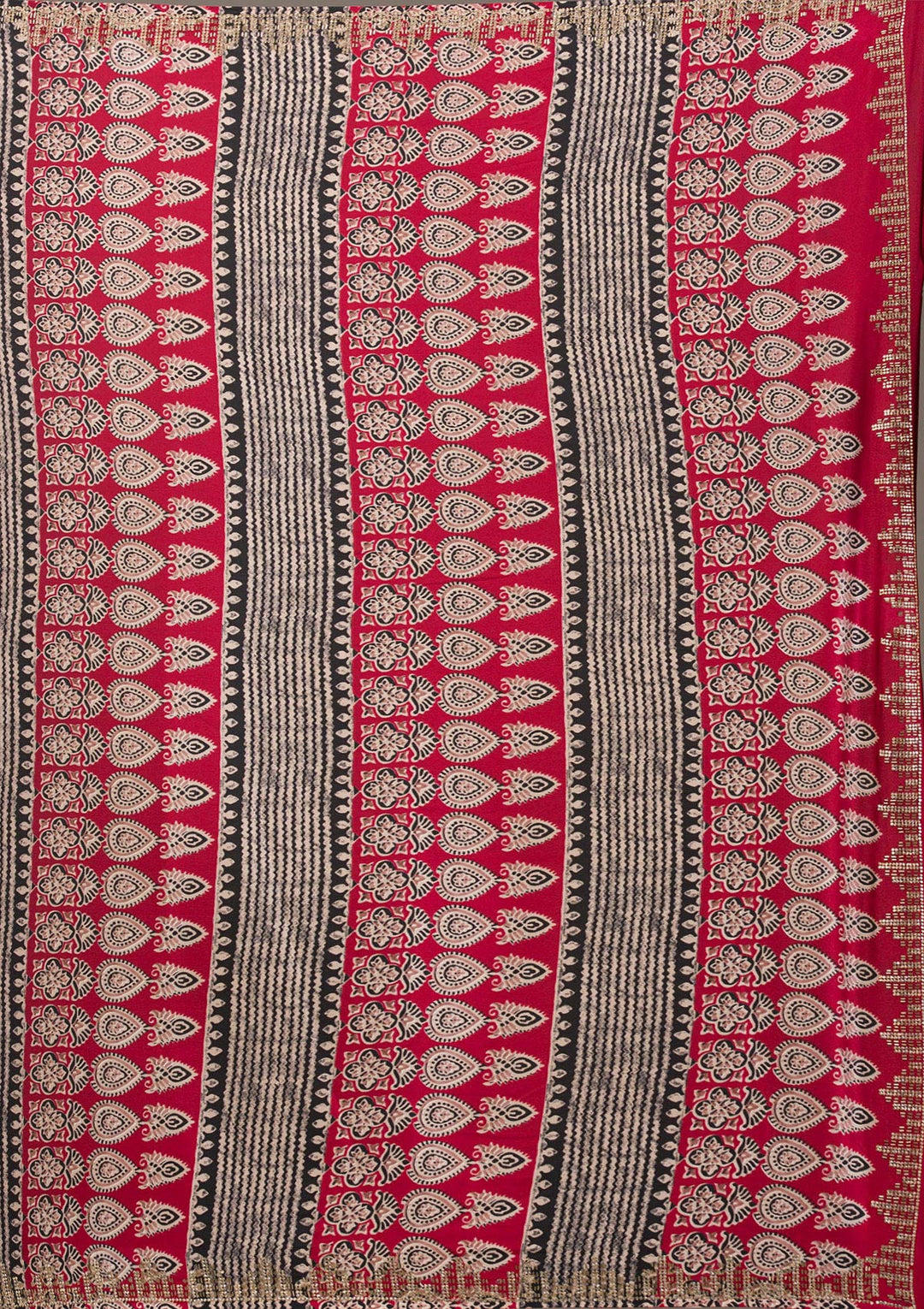 Red Stonework (Silver) Satin Saree