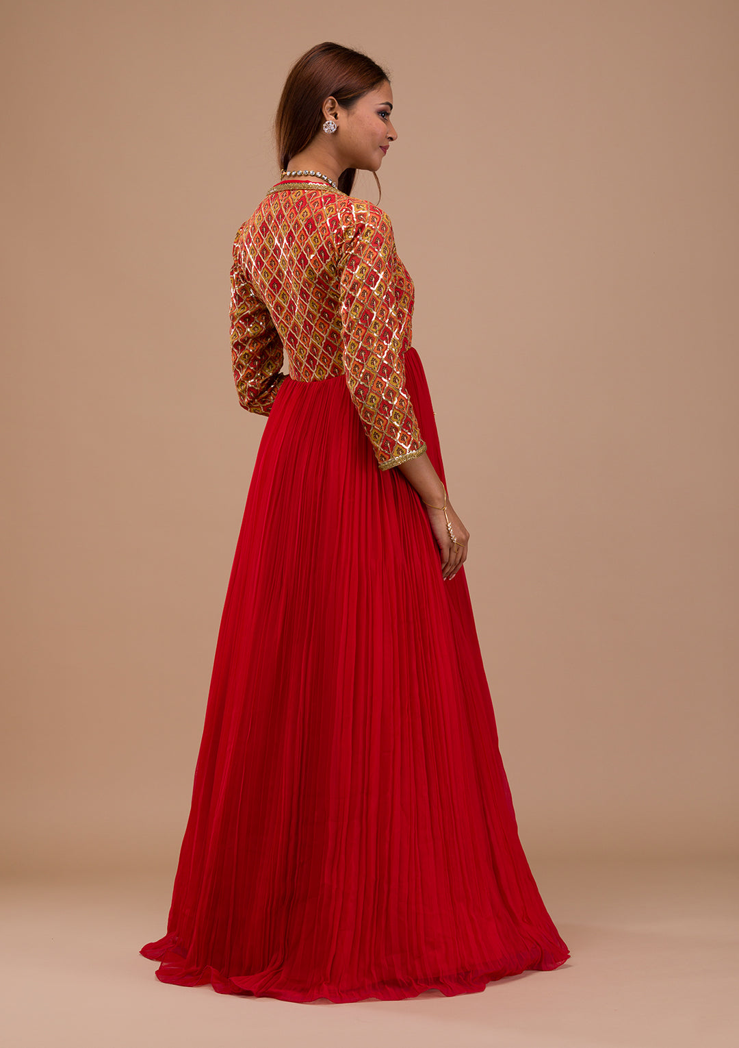Red Sequins Georgette Readymade  Anarkali Suit