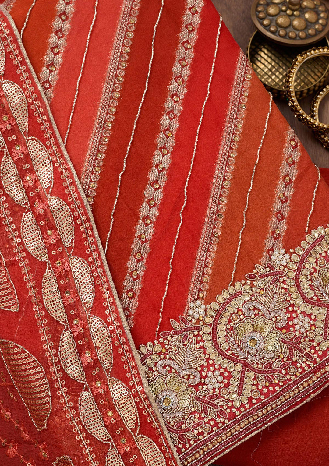 Red Stonework Semi Crepe Unstitched Salwar Suit