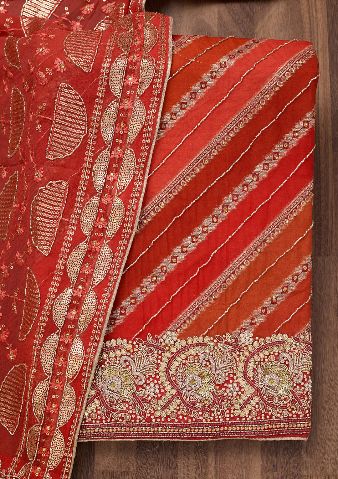 Red Stonework Semi Crepe Unstitched Salwar Suit