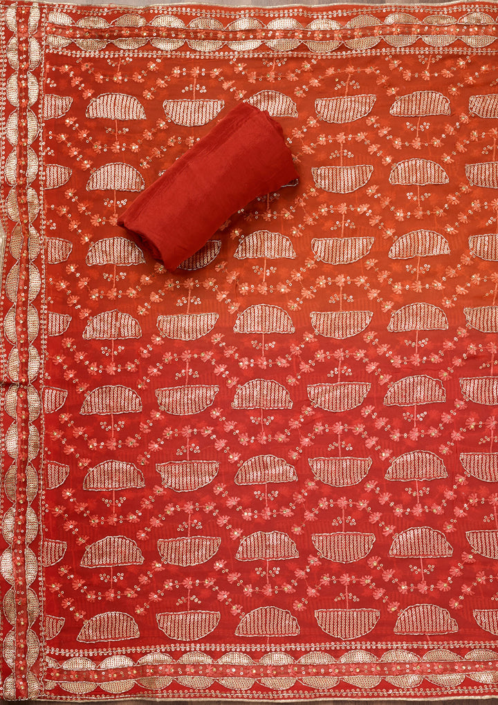 Red Stonework Semi Crepe Unstitched Salwar Suit