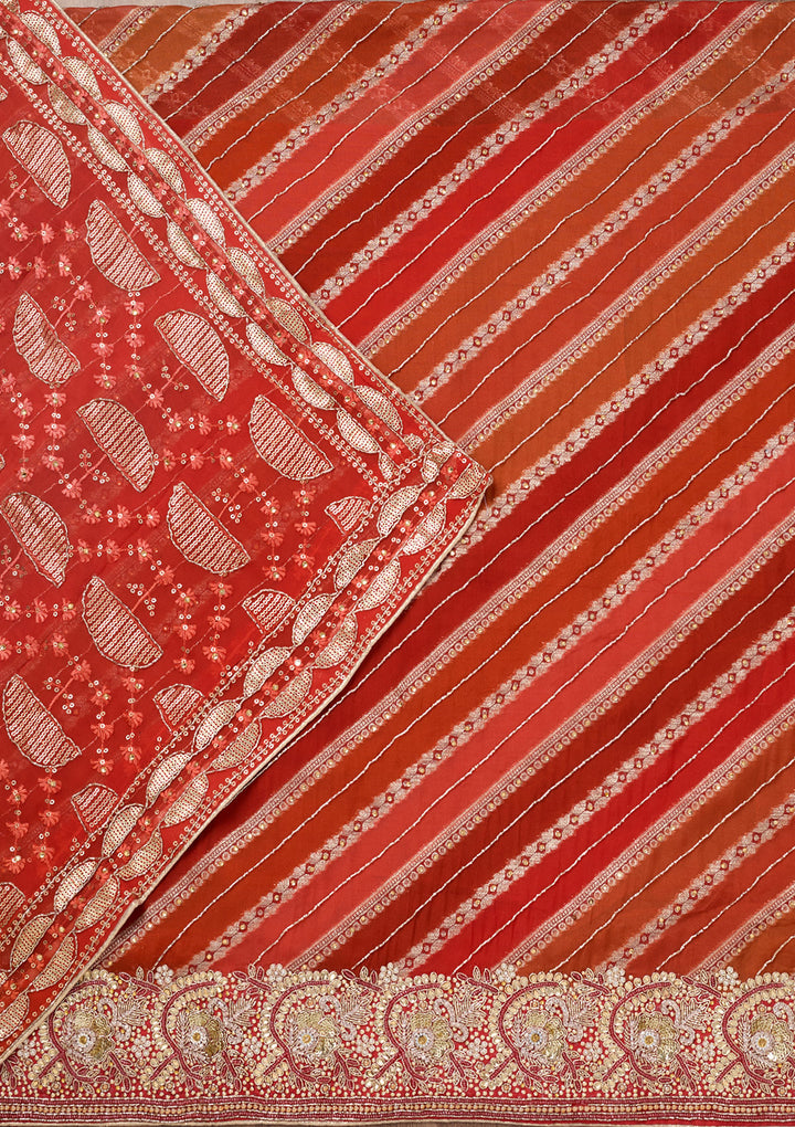 Red Stonework Semi Crepe Unstitched Salwar Suit