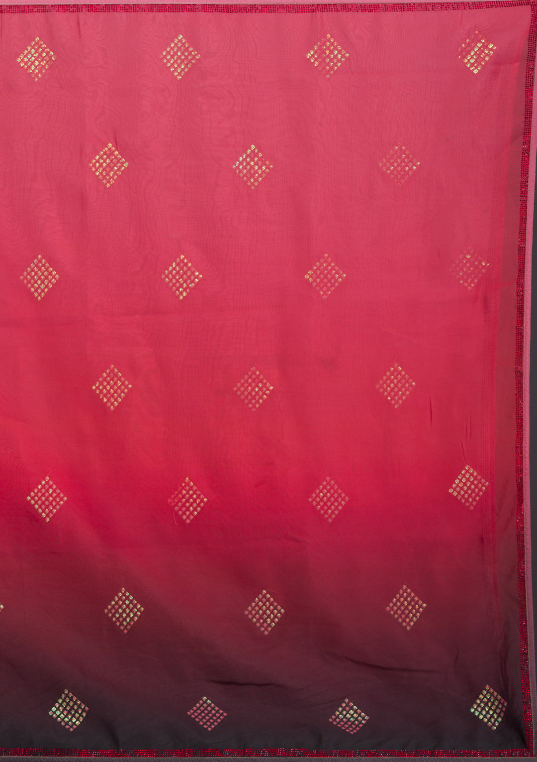 Red Satin Swarovski Saree With Matching Blouse Piece