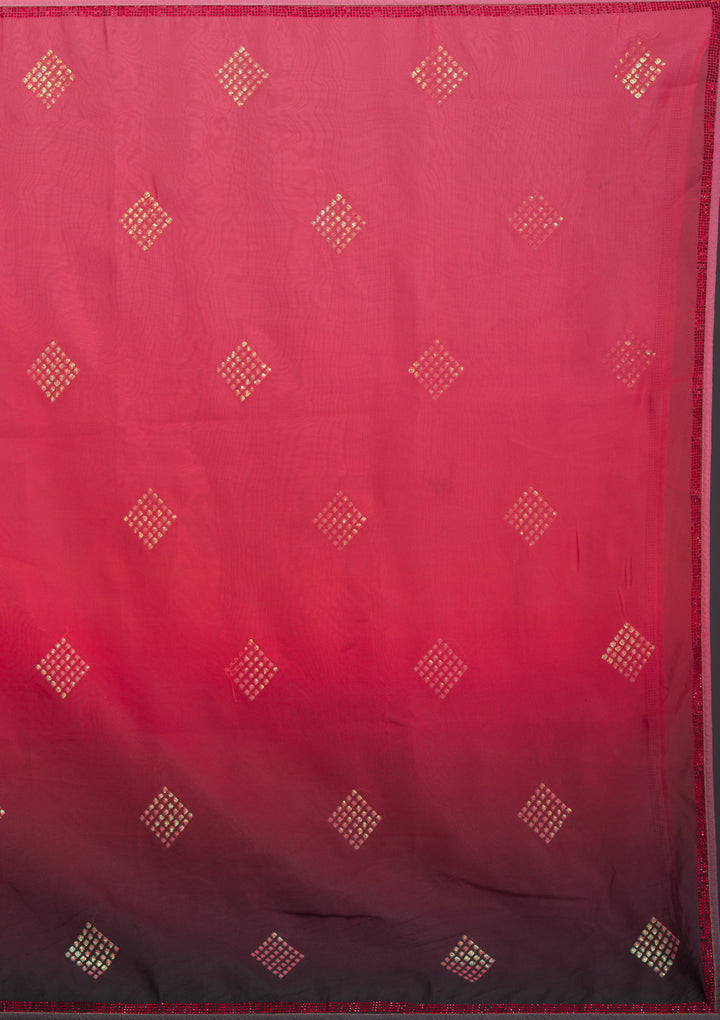 Red Satin Swarovski Saree With Matching Blouse Piece