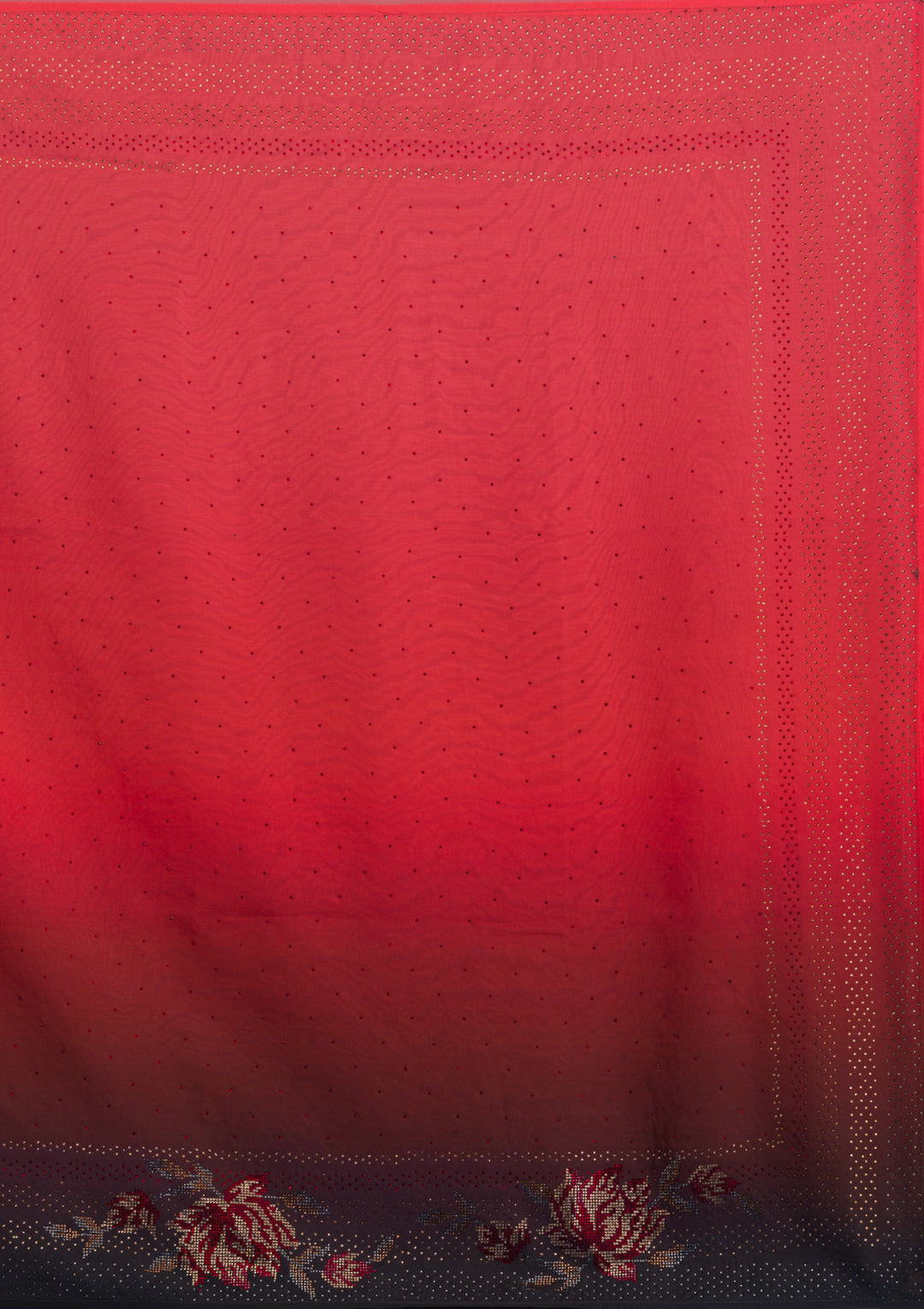 Red Satin Swarovski Saree With Matching Blouse Piece