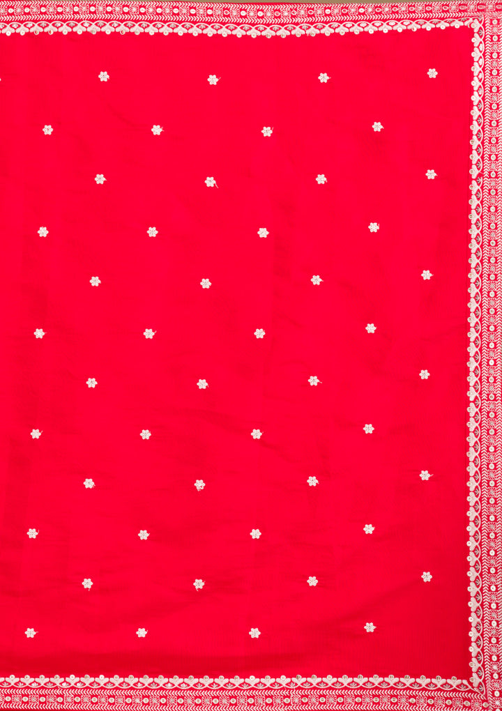 Red Threadwork Semi Crepe Readymade Salwar Suit