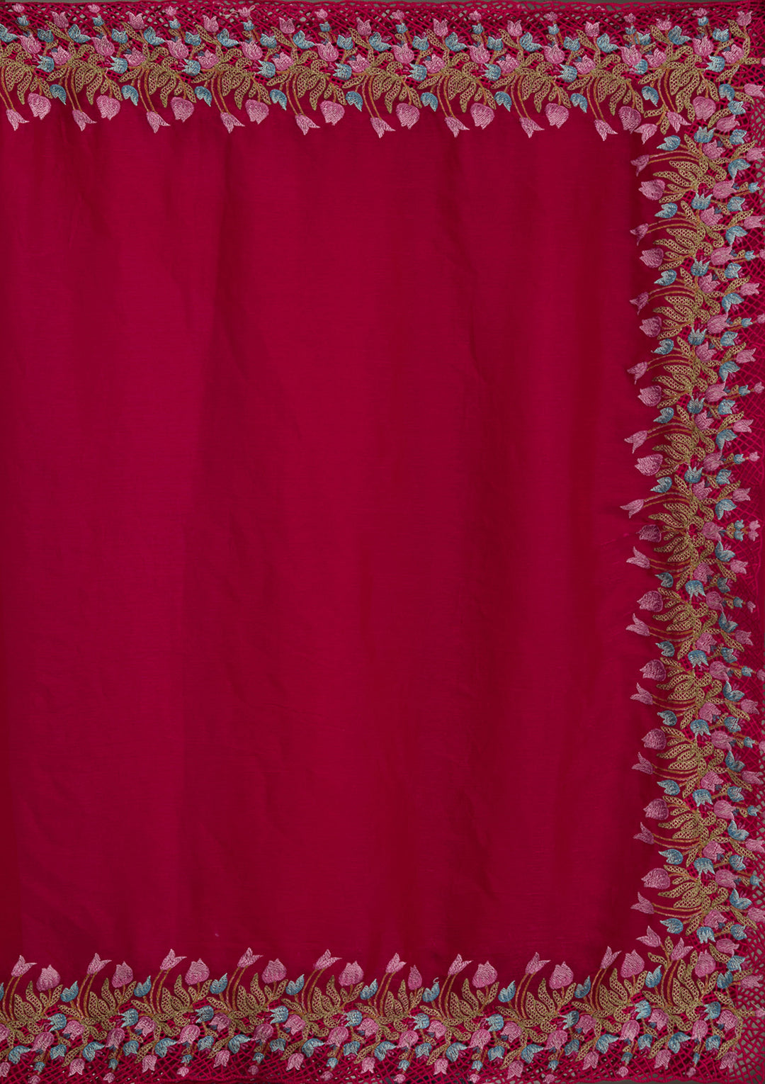 Red Tissue Cutwork Saree With Matching Blouse Piece