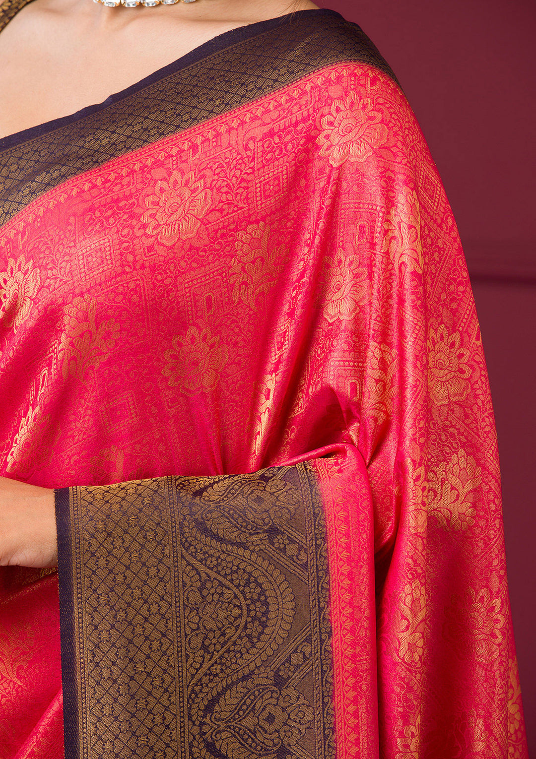 Red Silk Buti Gold Zariwork Saree With Matching Blouse Piece
