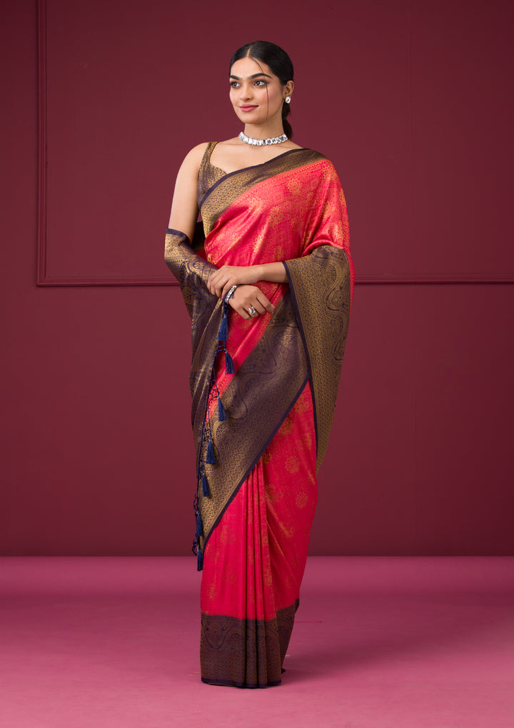 Red Silk Buti Gold Zariwork Saree With Matching Blouse Piece