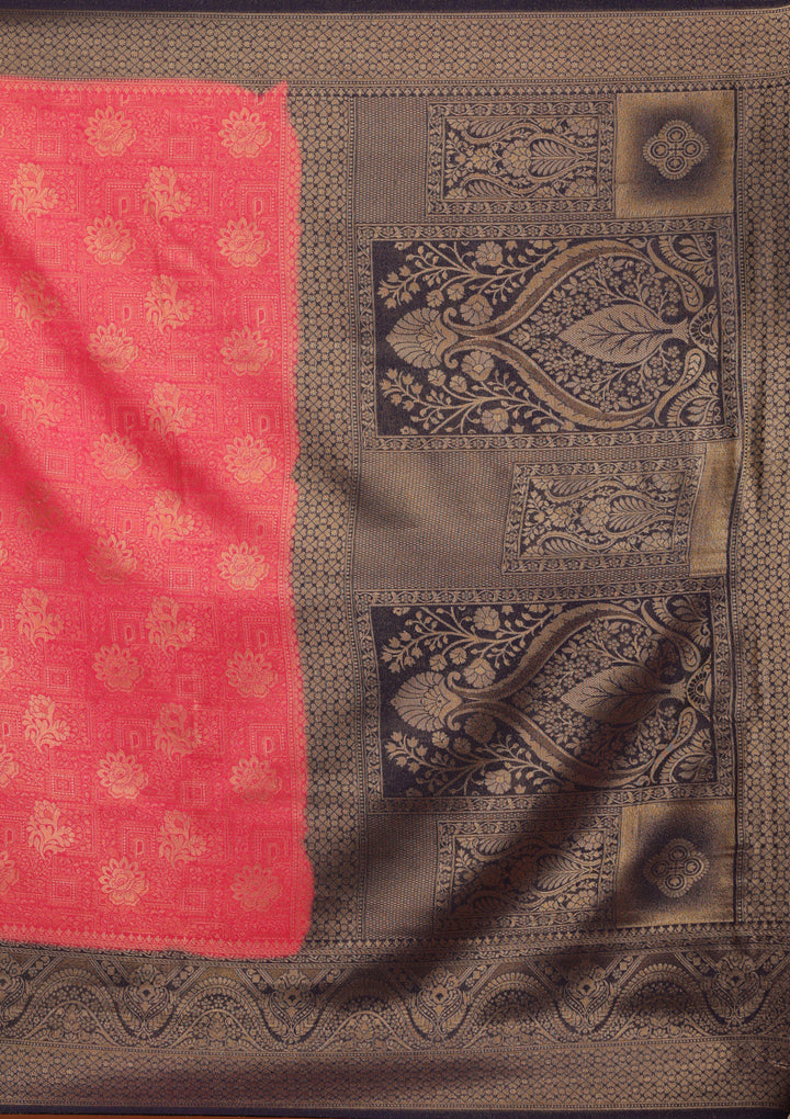 Red Silk Buti Gold Zariwork Saree With Matching Blouse Piece