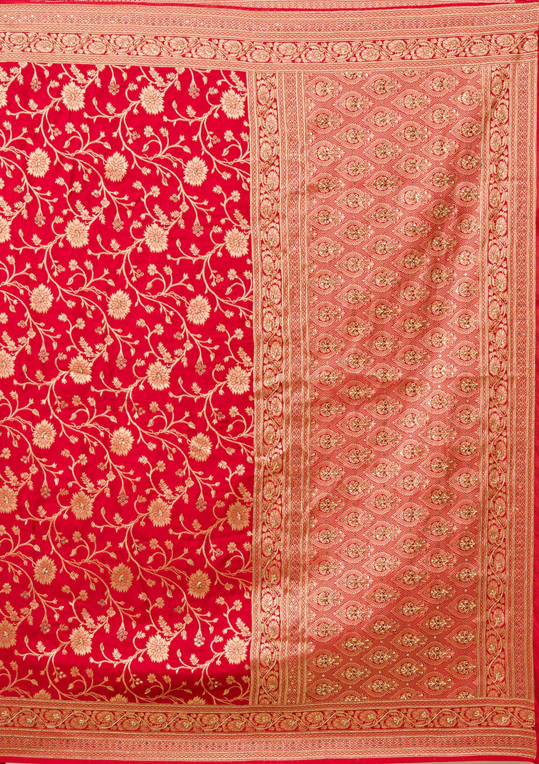 Red Silk Jaal Cutdana Saree With Matching Blouse Piece
