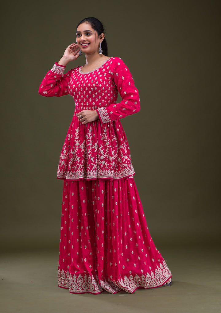 Red Zariwork Georgette Readymade Salwar Suit