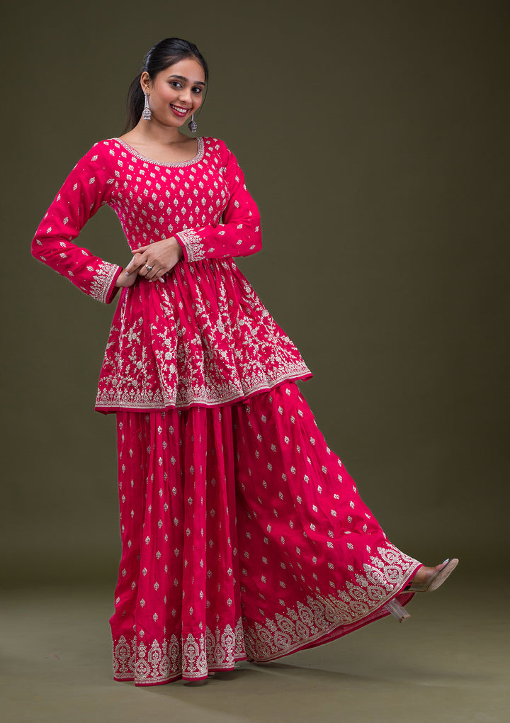 Red Zariwork Georgette Readymade Salwar Suit