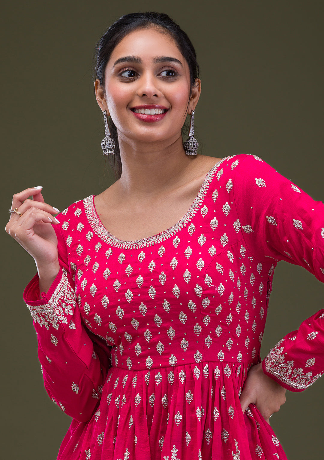 Red Zariwork Georgette Readymade Salwar Suit
