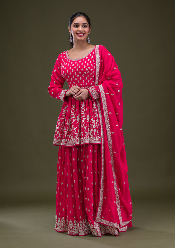 Red Zariwork Georgette Readymade Salwar Suit